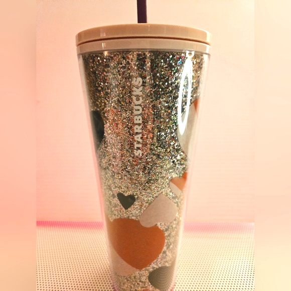 Starbucks 2021 Valentine's Day Heart Sequin Glitter Tumbler 24oz Cold Cup - Picture 6 of 9